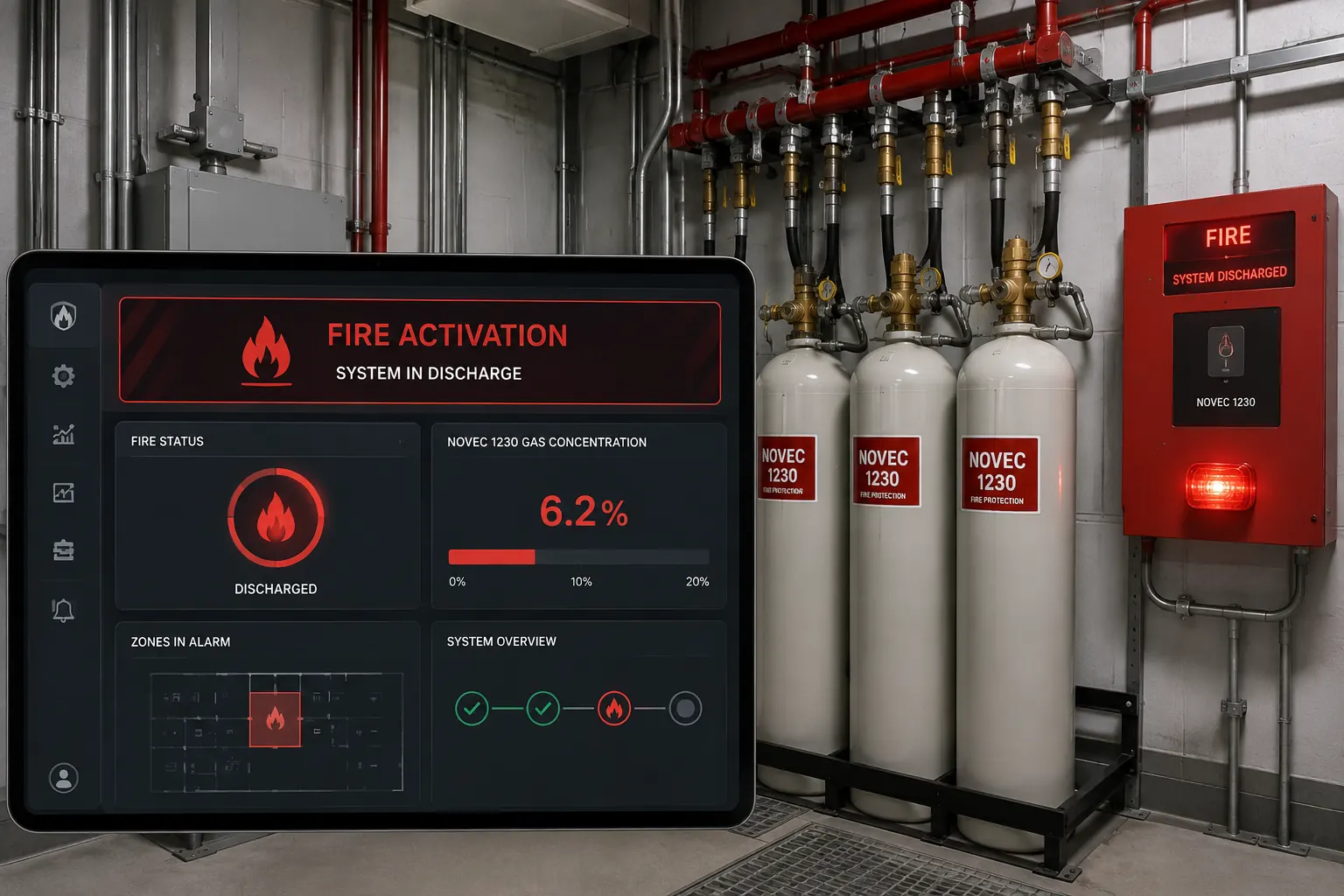 NOVEC fire suppression monitoring on operations dashboard