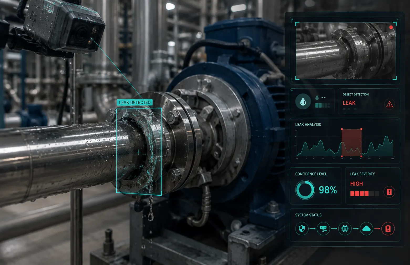 SAQR EDGE computer vision leak detection on plant equipment